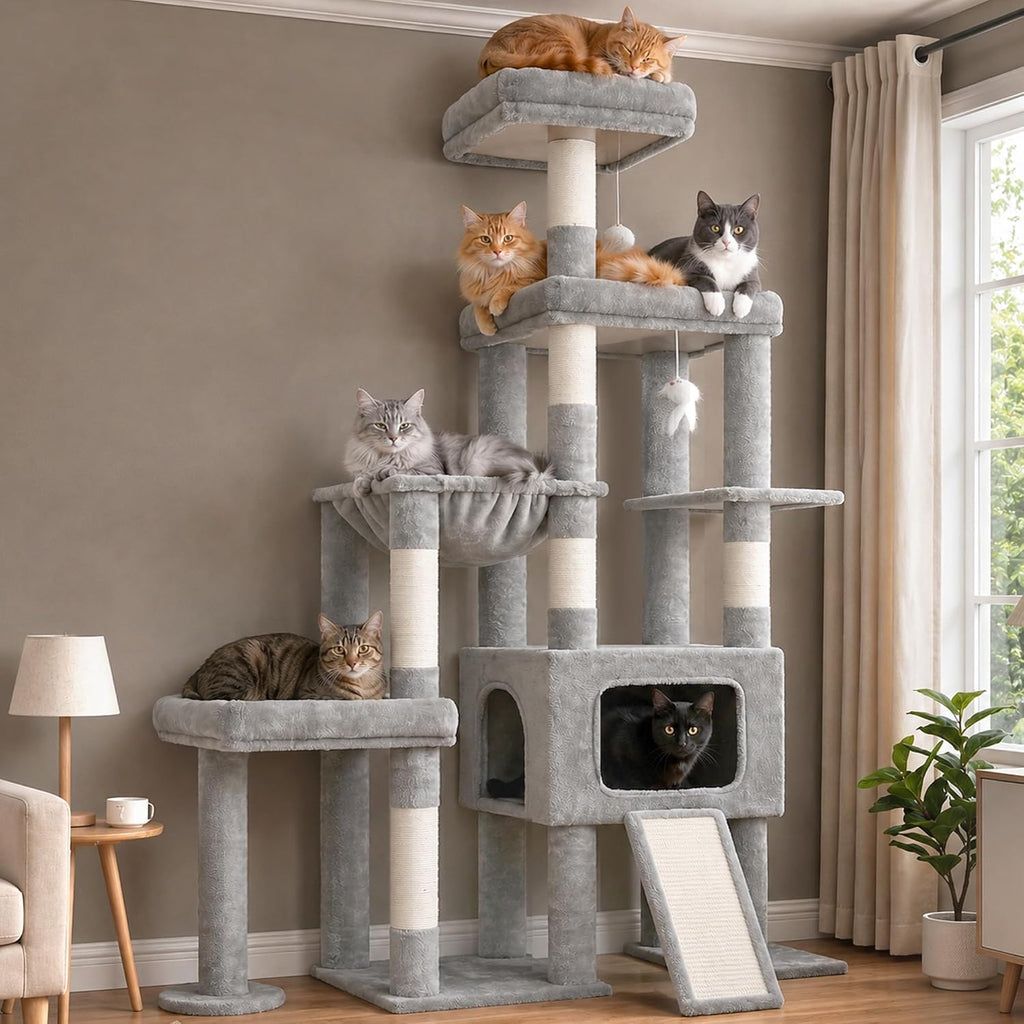 Gitelsnour 63'' Sturdy Cat Tree, Multi-Level Tower, Large Hammock, GCT805W