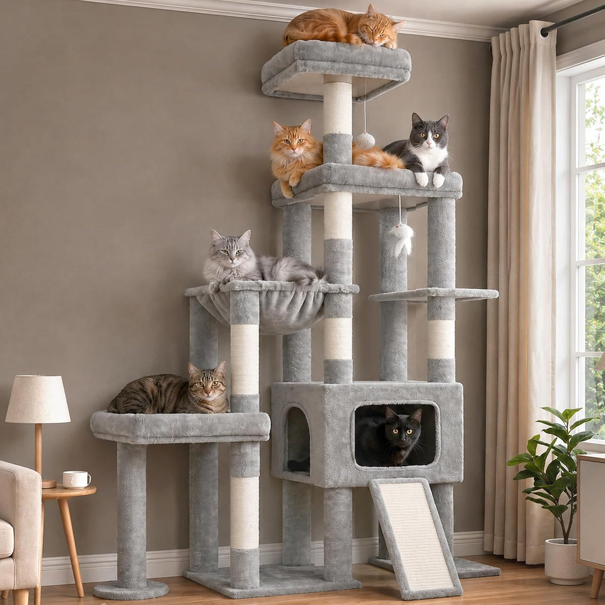 Gitelsnour 63'' Sturdy Cat Tree, Multi-Level Tower, Large Hammock, GCT805W