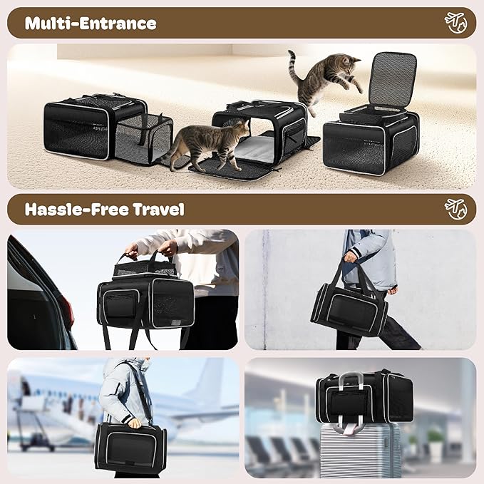 Top and 2 Sides Expandable Cat Carrier 18x13.5x9.5, TSA Airline Approved Dog - Image 6