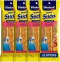 Vitakraft Crunch Sticks Parakeet Treat - Triple-Baked Millet Parakeet Treats with Natural Wood Center - Crunchy & Nutritious Bird Treat Sticks for Small Animals (12 Count, Honey, Egg, and Apple)