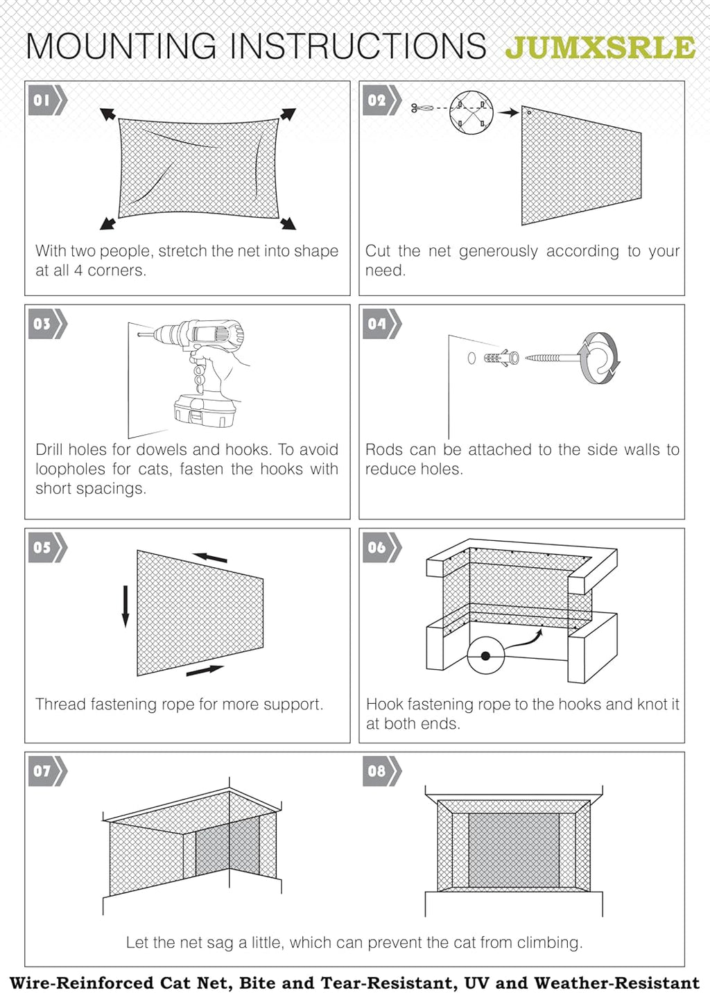 Wire-Reinforced Cat Netting, Bite Resistant, Anti-Fall for Windows Balcony