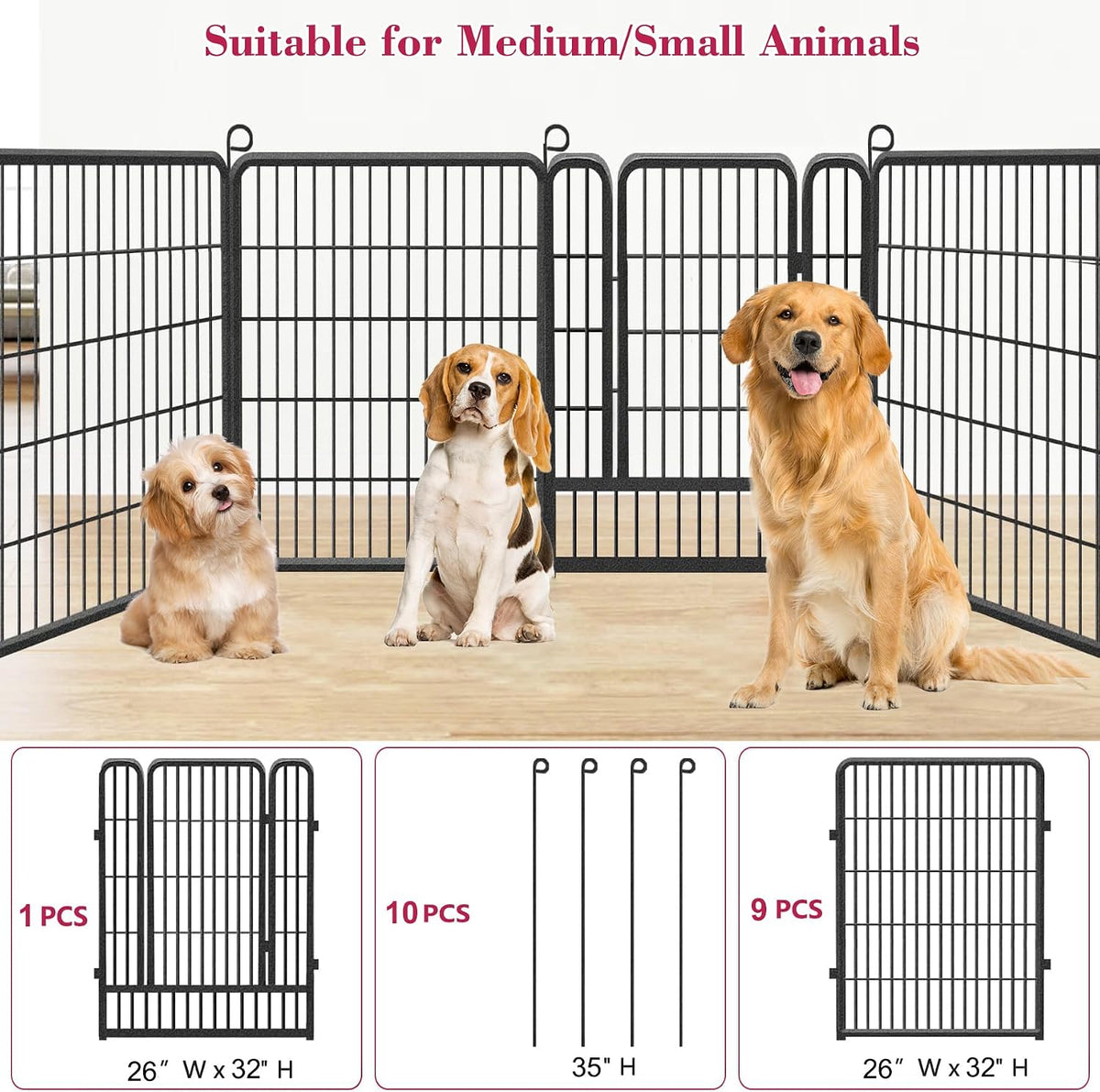 Dog Playpen, 32inch 10 Panels Outdoor Dog Fence Indoor Dog Pen Anti-Rust Pet Puppy Pen Dog Exercise Pen with Lock for Medium Small Dogs, Portable Pet Fence for Yard RV Camping