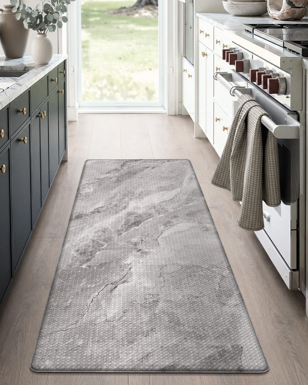 Color&Geometry Kitchen Mats for Floor 24x59 Grey Marble Design