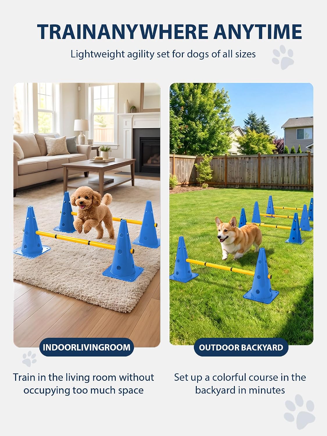 Dog Agility Training Hurdle Cone Set, Adjustable Dog Agility Equipment Obstacle Course Backyard Equipment for Pet Exercise 6 Set