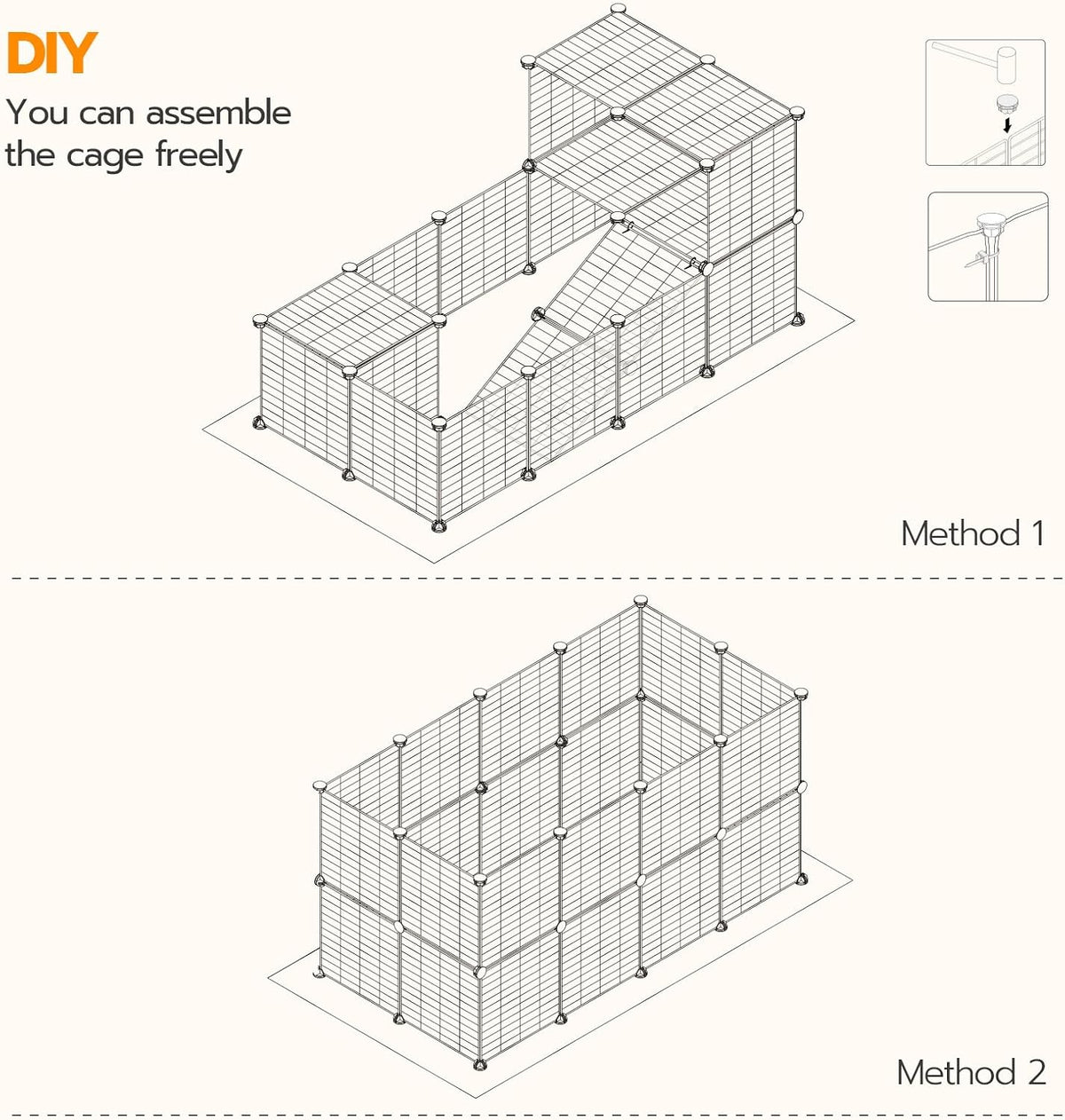 HOOBRO 24 Panels Guinea Pig Cage with Waterproof Mat and Ramp, 57" x 31.5" x 23.6" Loft Design Small Animal Playpen, Rabbit Cage, Bunny Cage, Pet Playpen, Indoor Outdoor Yard Fence, Black BK03PP03
