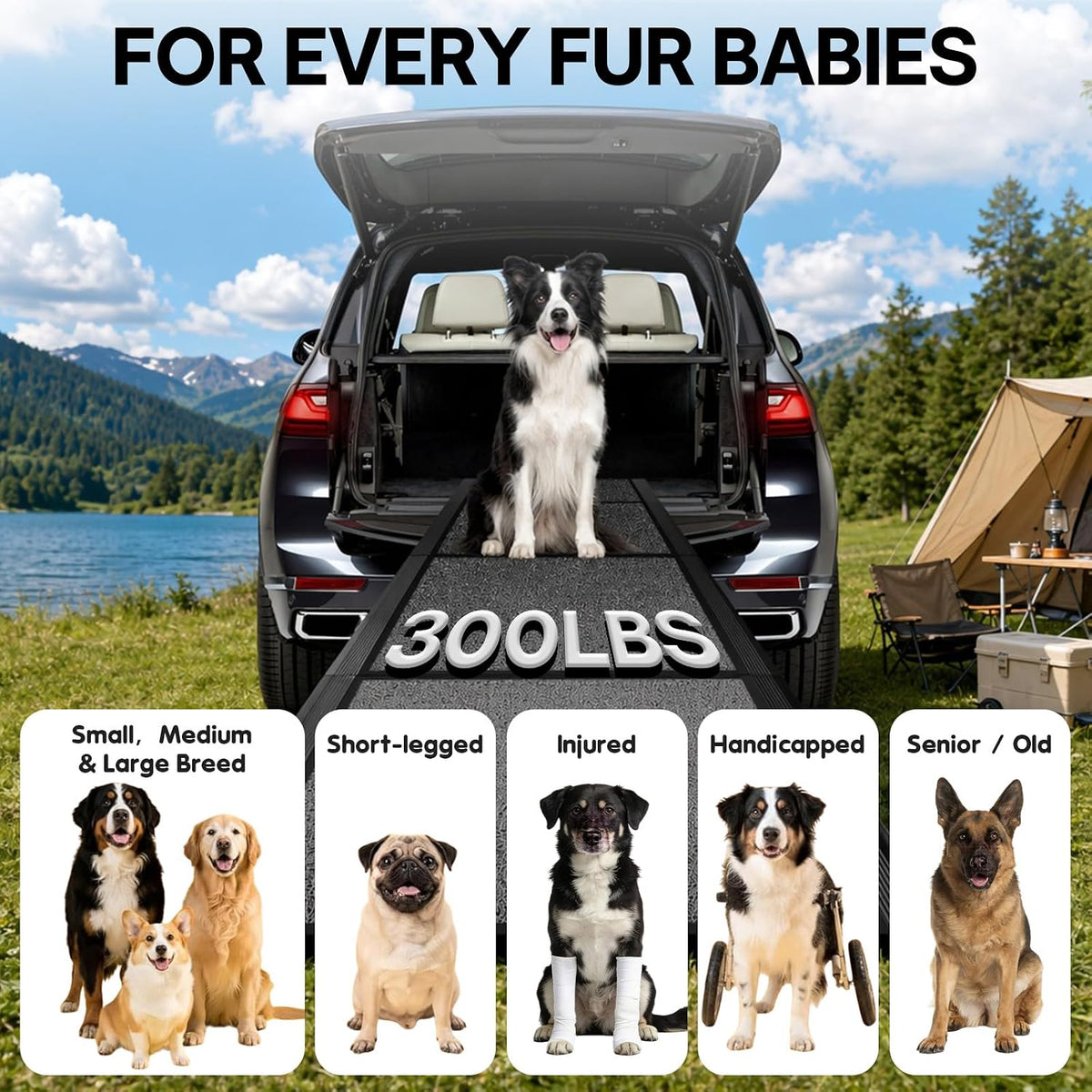Dog Ramp for Large Pets, 71" L x 20" W, 300LBS Capacities Aluminum Pet Ramp