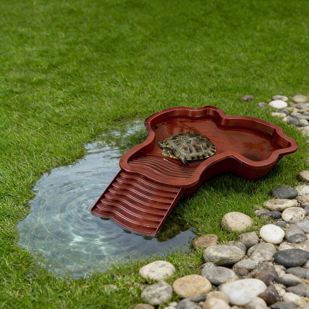 Small Water Dish Plastic Reptile Bathing Pool， Thickened Non-Slip Feeding Tortoise Food Water Bowls with Removable Ramp，Tortoise Habitat Accessories for Turtle Lizard Gecko Snake Bearded Dragons