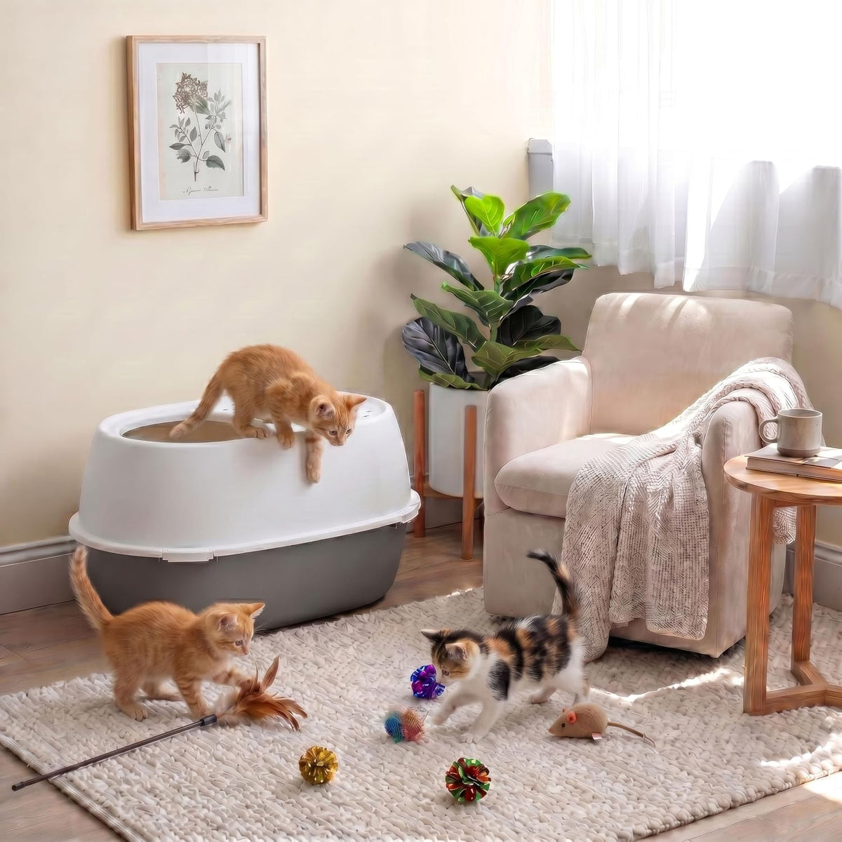 IRIS USA XX-Large Top Entry Cat Litter Box, Dog Proof, Gray/White