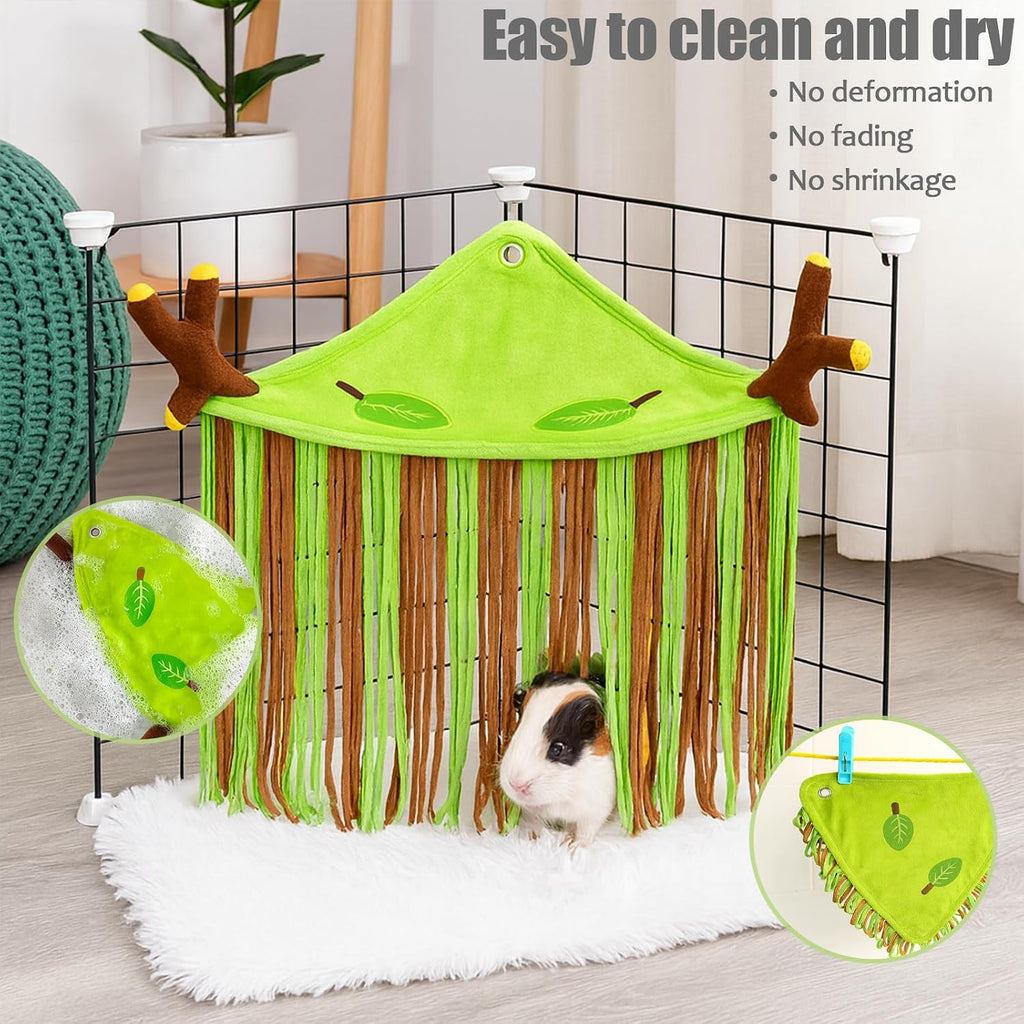 Guinea Pig Hideout Forest Fleece Corner Hideaway for Cage Accessories, Soft Fleece Tassel Hammock Tent for Small Animals, Bunny, Ferret, Chinchilla, Rat, Hedgehog, Dwarf Rabbit,Triangle