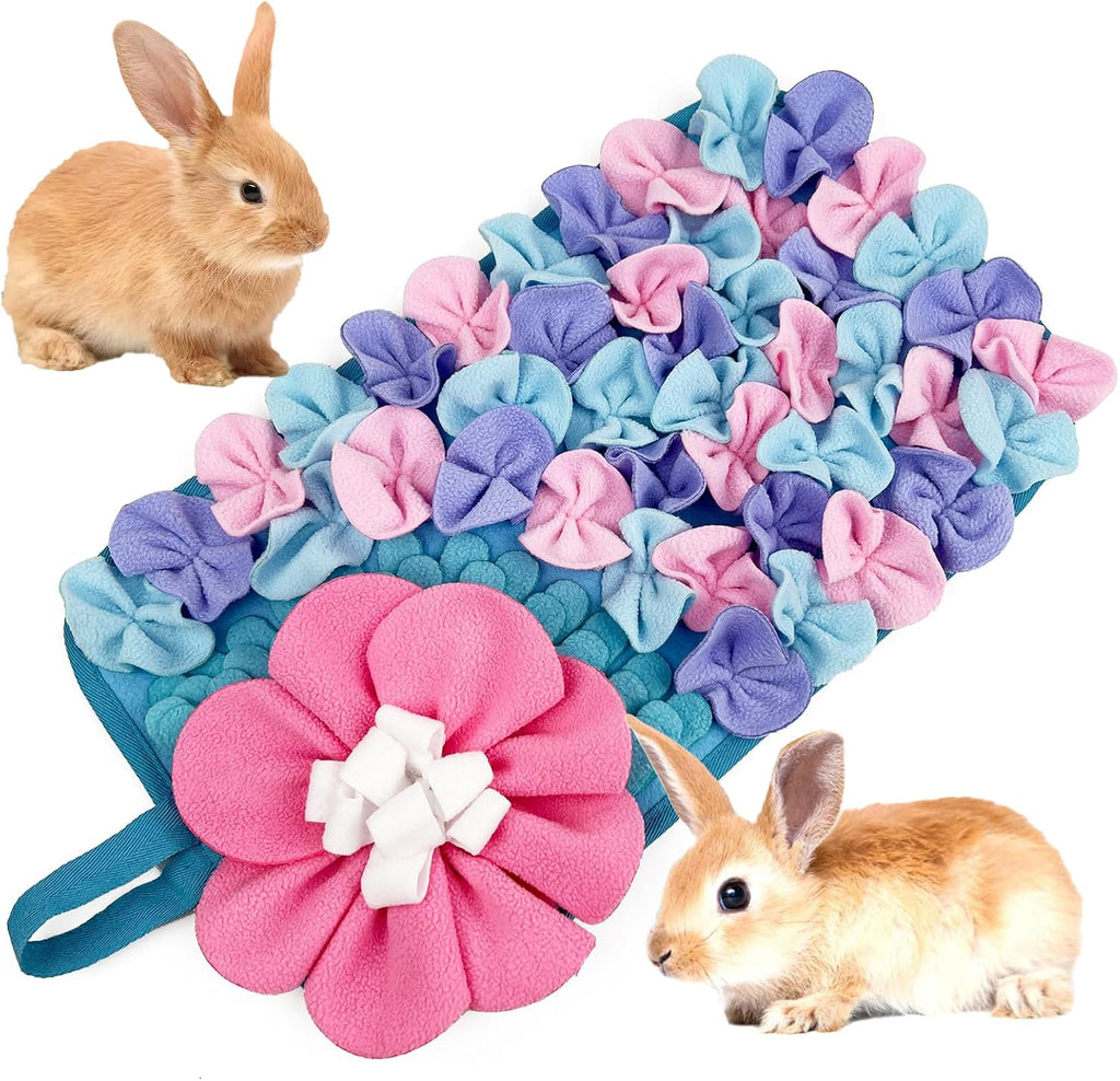 Small Animals Foraging Mat – Cute Rabbit Feeding Mat with Fun Design, Slow Eat Durable Fleece Pad for Rabbits, Hamsters, Guinea Pigs (Blue)