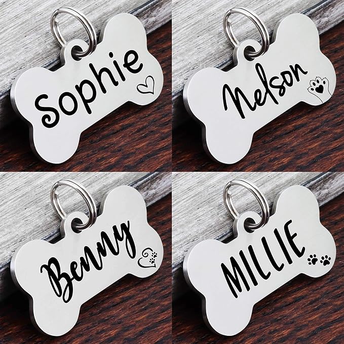 Ultra Joys Custom Personalized Dog ID Tag, Brushed Stainless Steel Bone Dog Tag - Image 4