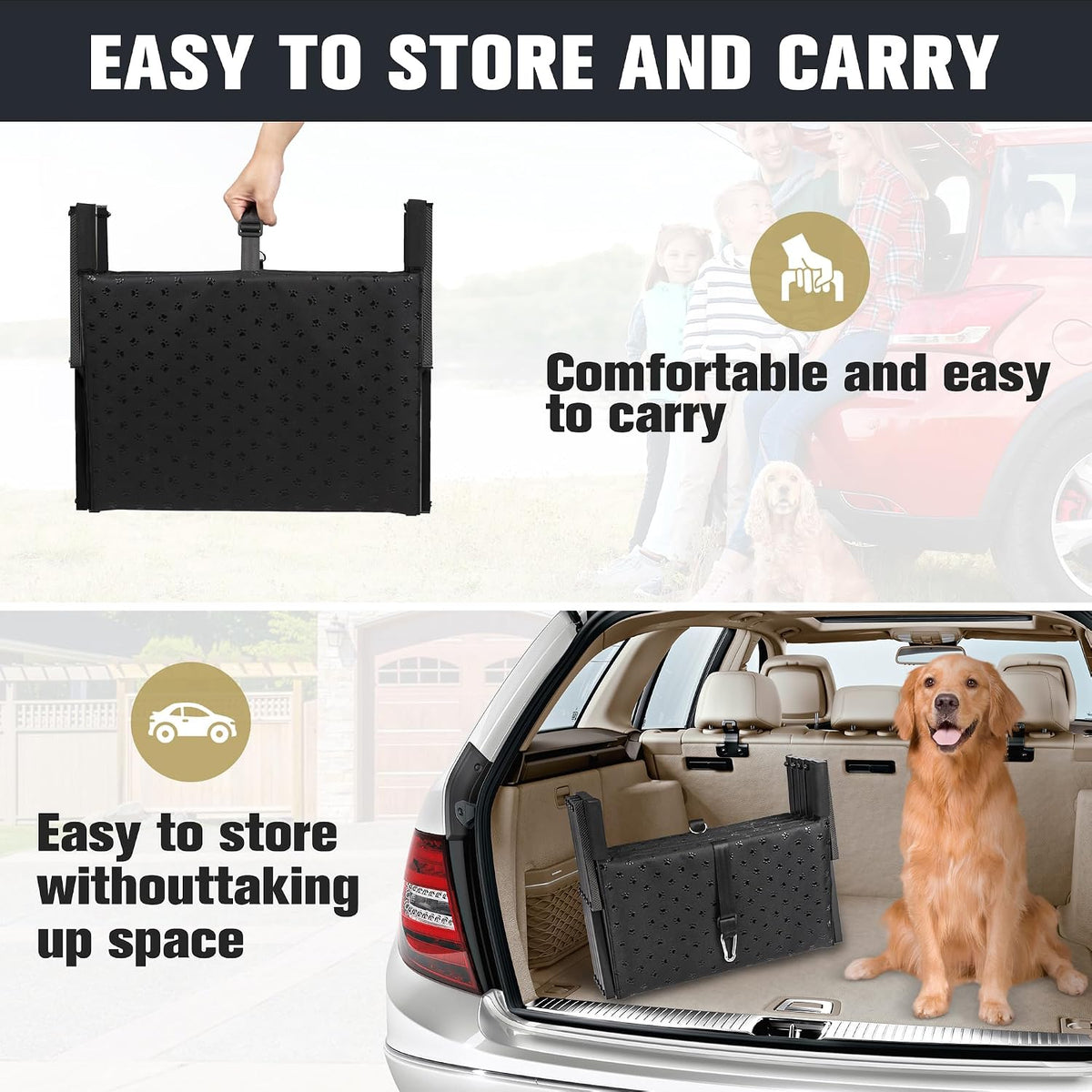 Foldable Dog Steps for Car SUV Truck - 5-Step Wide Stairs for Large Dogs