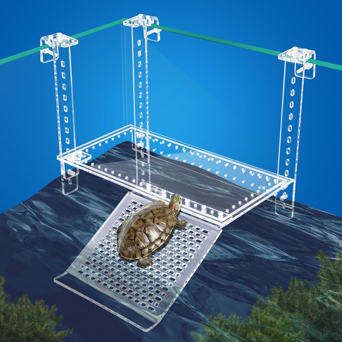 Adjustable Turtle Basking Platform with Ramp for 0.3-2" Rims (15x8.1)