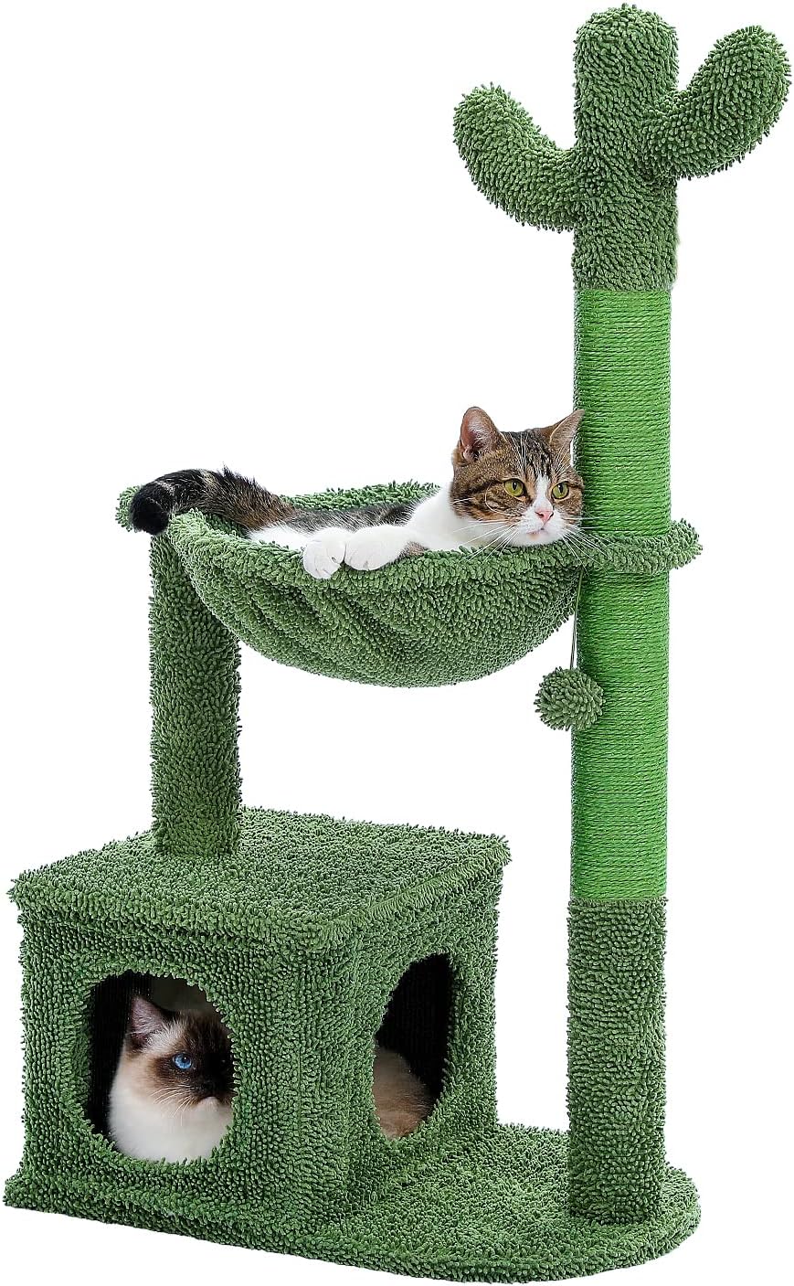 MUTTROS 40" Cactus Cat Tree with Hammock, Condo & Sisal Post, Green