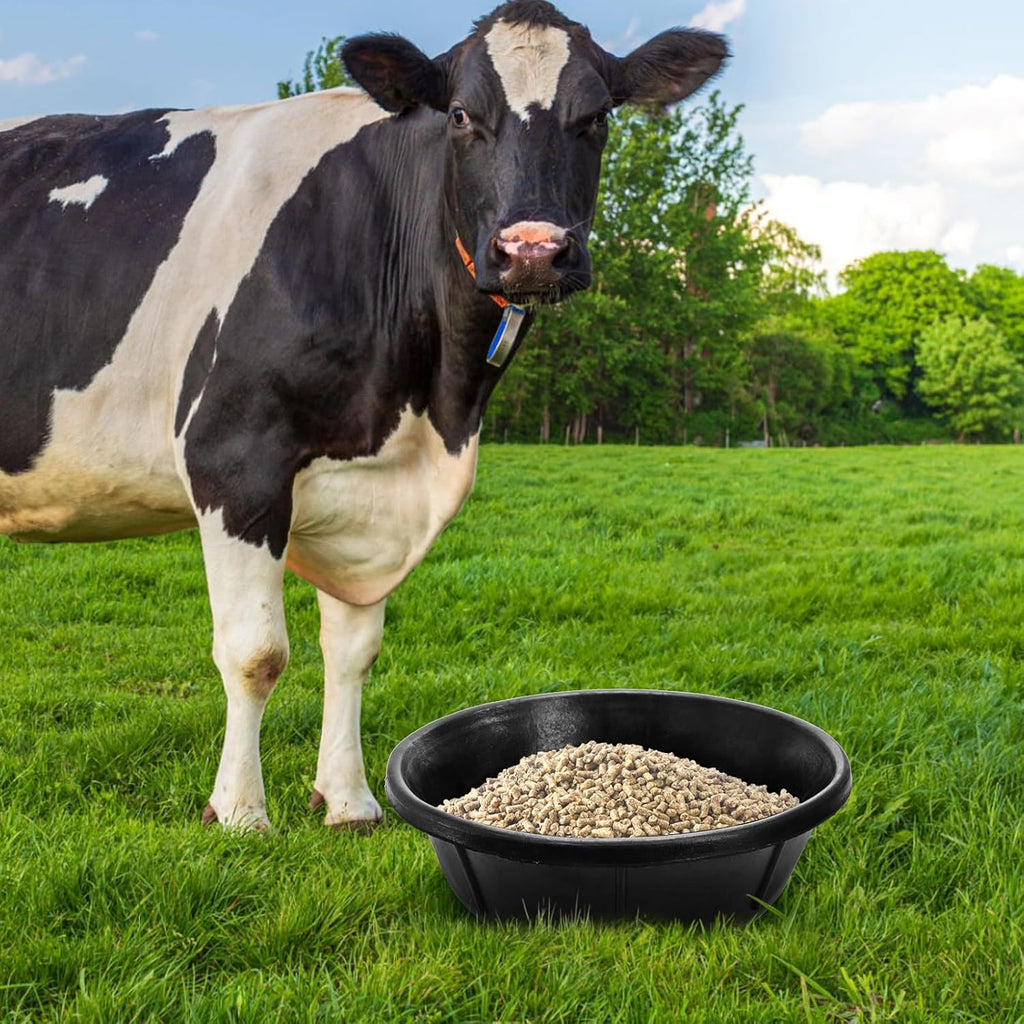 3 Pack Rubber Feed Pan, 8 Quart Large Horse Feed Bucket, Heavy Duty Rubber Water Bowl for Livestock, Stackable Chicken Dust Bath Tub for Pig Goat Dog Cat Farm Animal Feeding, 14.5'' x 4.5''