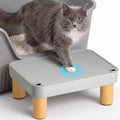 Large Litter Box Step for Big Cats, 15.8" x 11.8" x 5.9" Litter Box Ramp/Catcher with Wooden Base, Anti-Tracking Litter Catcher, Easy to Clean, for Large and Automatic Litter Boxes, Gray