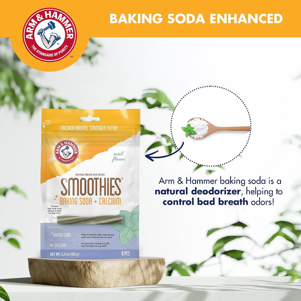 ARM & HAMMER Smoothies Dental Dog Chews, Mint Flavor, Medium, 8 Count (Pack of 2)