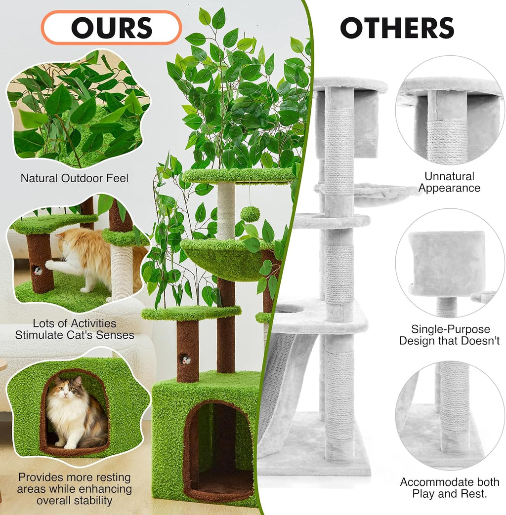 Woochpet 60"Large Cat Tree with Scratching Post,Tall Cat Tower with Hammock