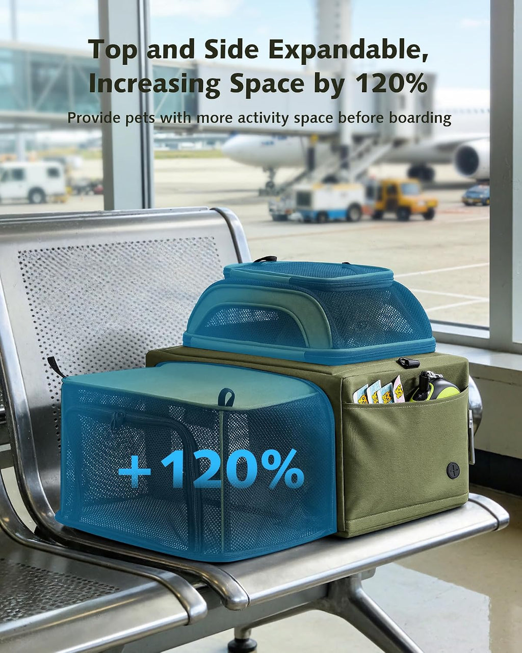 Pecute Top Expandable Airline Approved Pet Carrier for Cats, Olive Green