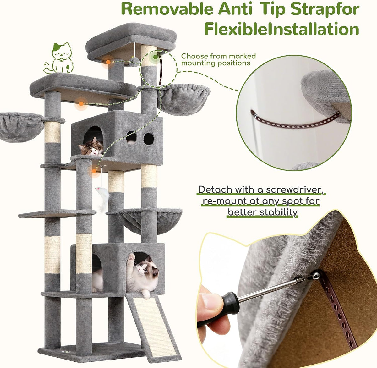 Globlazer 83in Extra Large Maine Coon Cat Tree, F83J, Light Grey