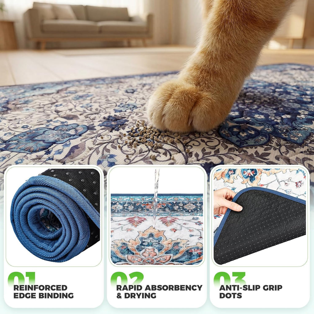 Hompet Cat Litter Mat 2 Pack, 18x28 Machine Washable Trapping Mats for Cats, Super Absorbent & Urine-Proof Cat Litter Box Mat for Floor, Waterproof & Non Slip Kitty Litter Rug