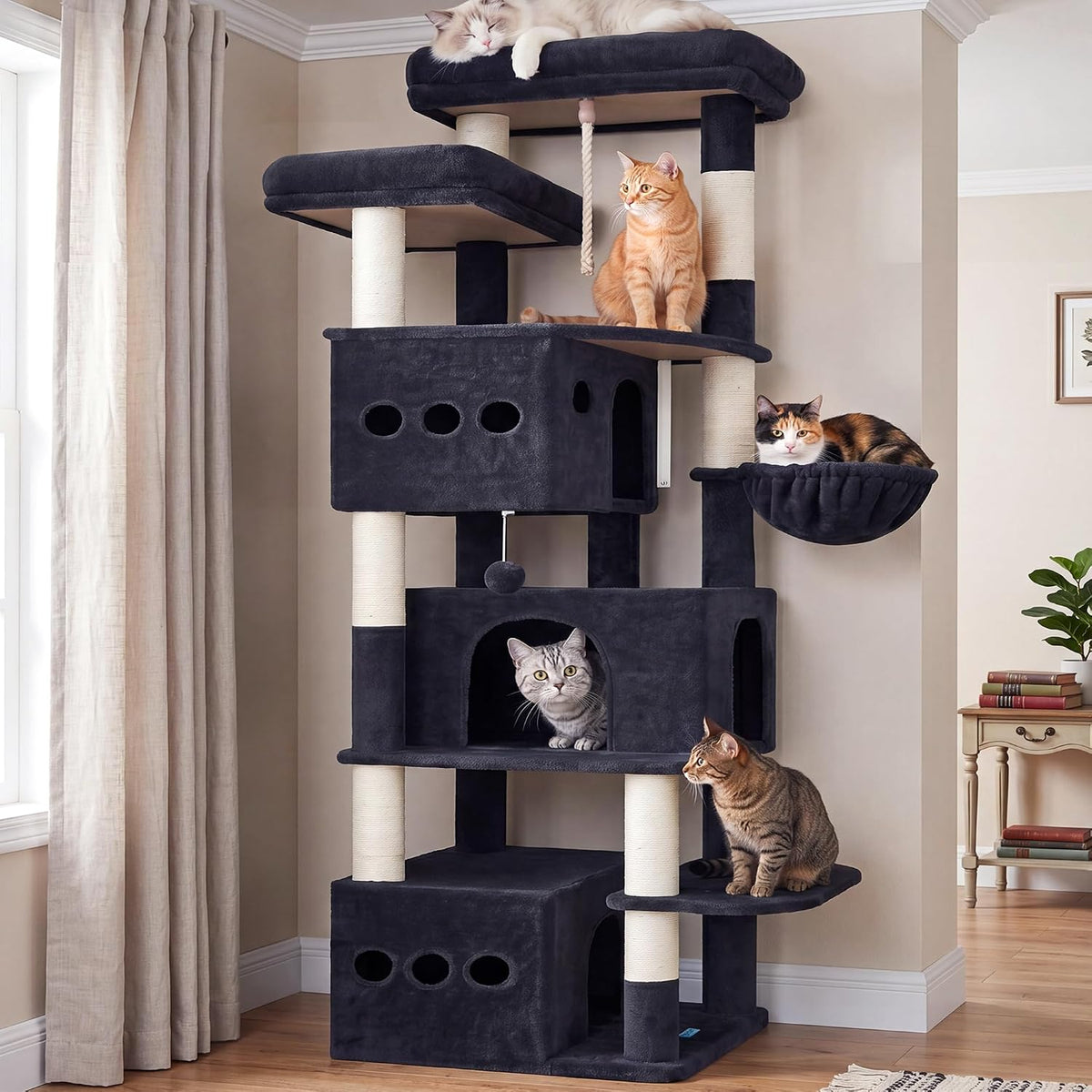 Cat Tree, 71.6'' Tall Cat Tower with 3 Large Cat Condos, GCT800W