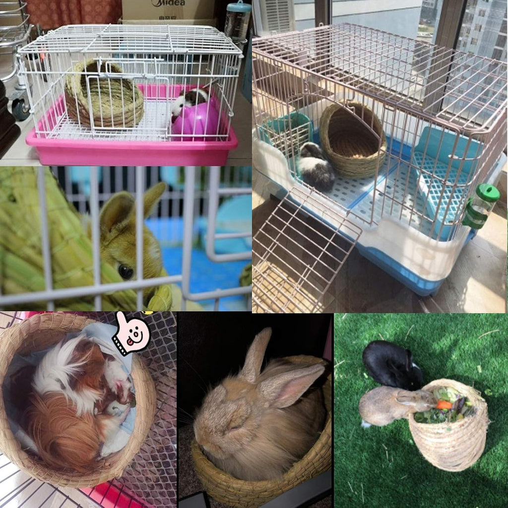 Bunny Grass Bed, Rabbit Woven Hay Bed, Small Pets Natural Handcrafted Grass House with Hay Chew Balls for Chinchillas Guinea Pigs Hedgehog Rat 3PCS