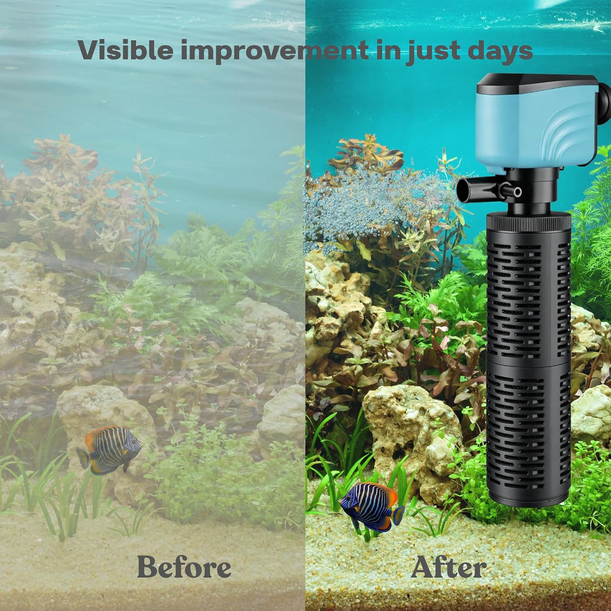50-150 Gallon Submersible Aquarium Filter, Internel Fish Tank Filters for Large Tanks, Whisper Turtle Tank Filter for Small Pond, Saltwater & Freshwater, Sky Blue