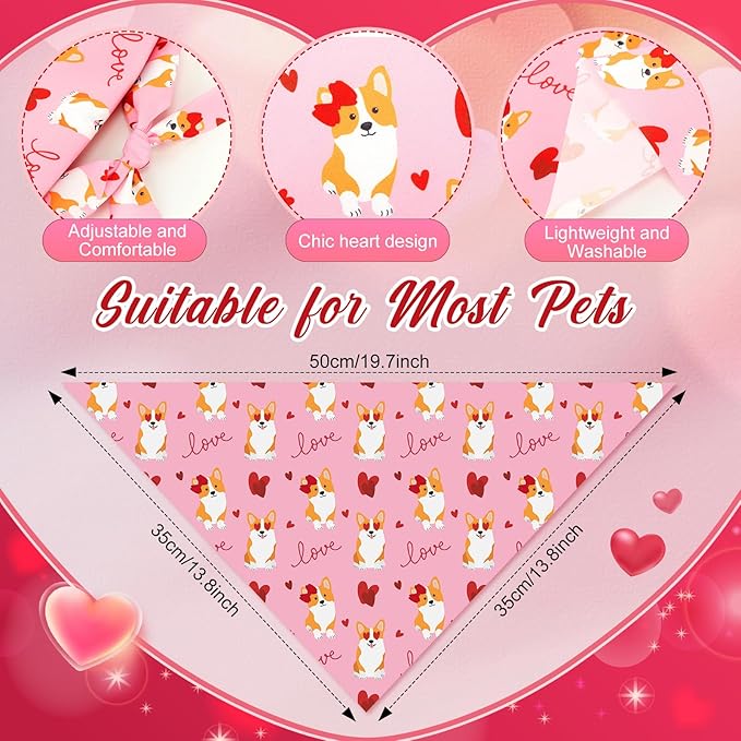 Abbylike 50 Pcs Valentines Day Dog Bandanas Bulk Red and Pink Bandanas - Image 3