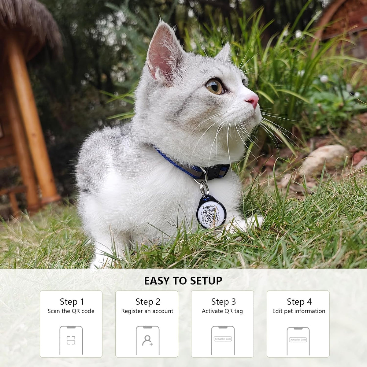 Pet ID Tag-3pcs QR Code Tag Small Personalized Name Plate with Online Profile,Cat Tag Scan QR Receive Instant Pet Location Alert Email,No Subscription or fees(Black & Blue & Pink)