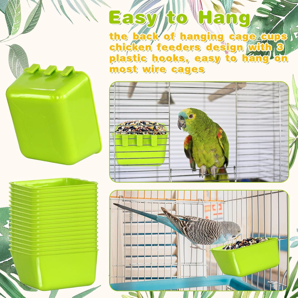 20 Pcs Bird Cage Cups Chicken Waterer Feeder Bird Water Dispenser Hanging Quail Waterer Pigeon Feeder for Pigeon Quail Parakeets Rabbit Poultry (Green)