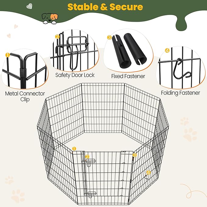 Yaheetech 34" High 8 Panel Foldable Metal Dog Exercise Pen Pet Playpen Dog - Image 3