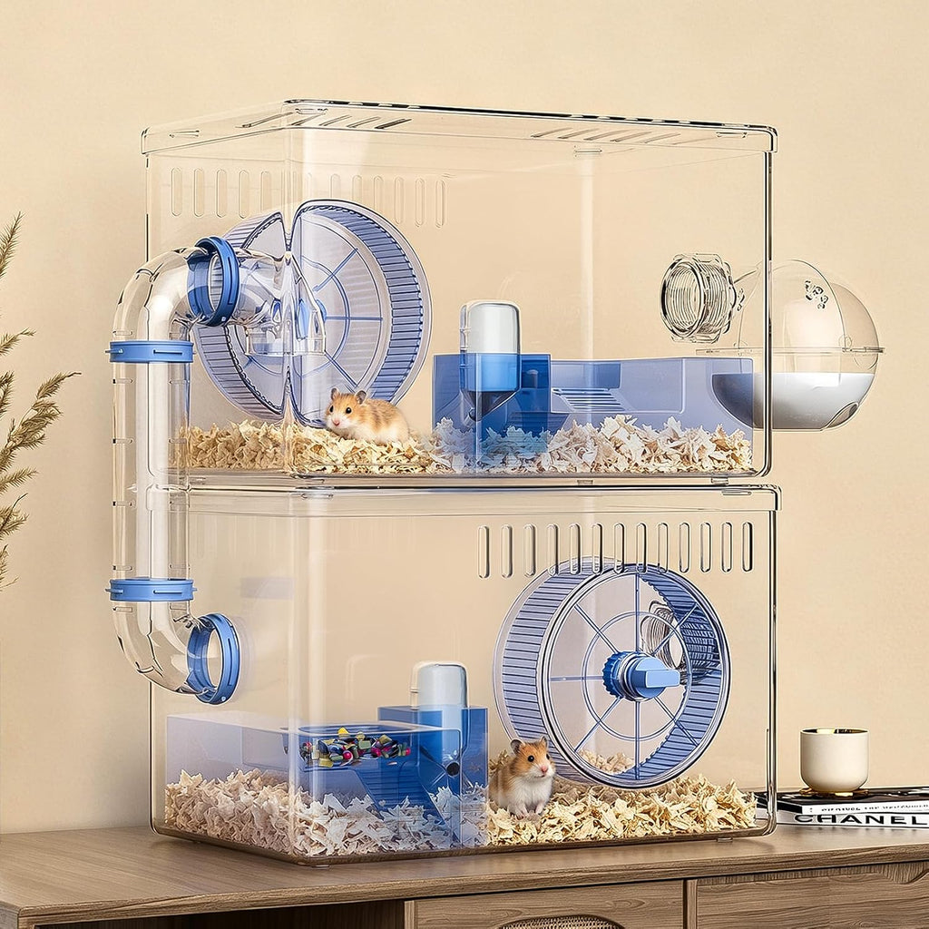 Hamster Cage,Clear Modular Habitat with Tube for Dwarf Hamster