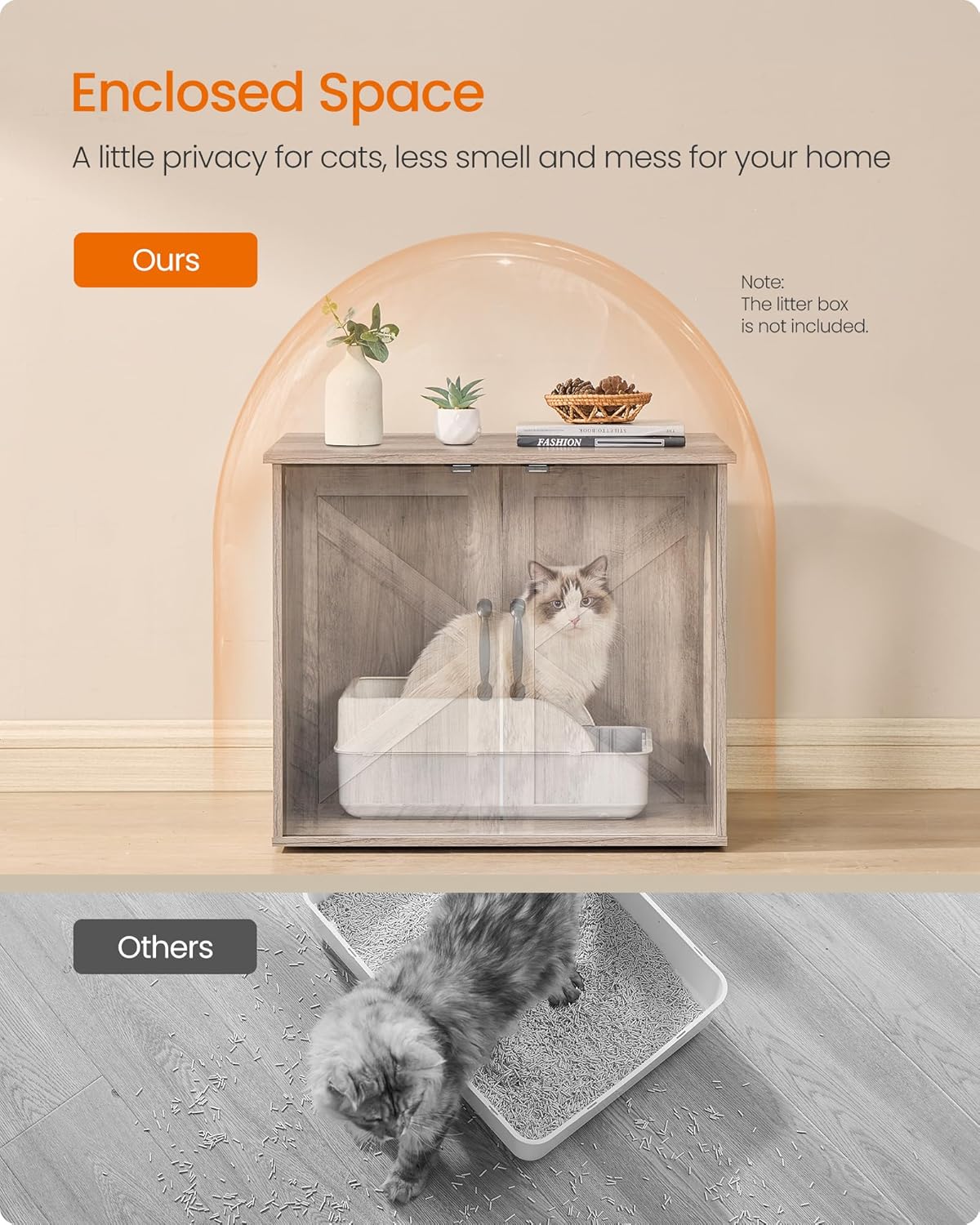 Feandrea Cat Litter Box Enclosure, Indoor Pet House End Table
