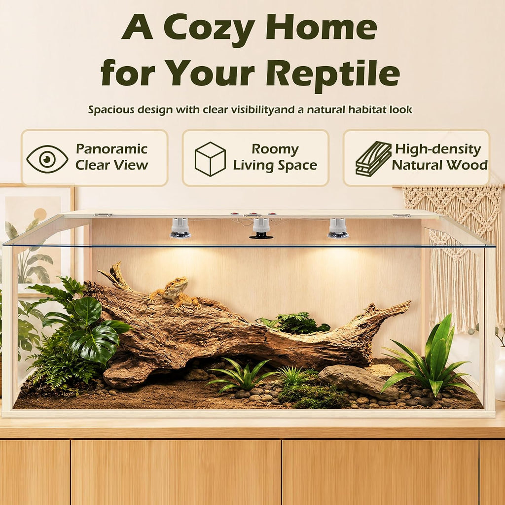 PROLEE Bearded Dragon Tank, Lizard Tank with Clear Tempered Glass, Anti-Scratch Reptile Enclosure, Reptile Tank Built-in Light Fixtures with Switch (47X18X18inch)