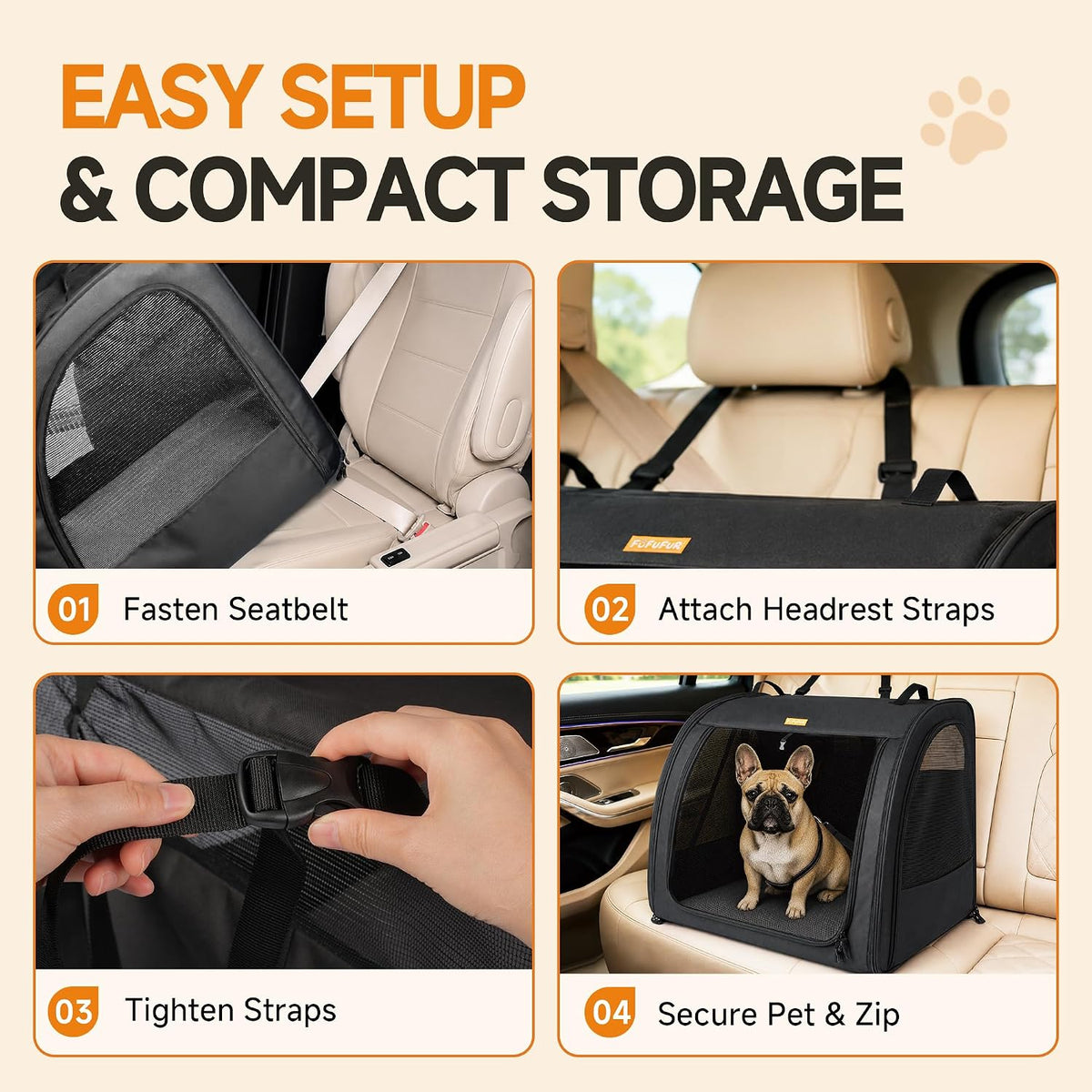 Dog Car Crate for Medium Dogs, Soft-Sided Collapsible