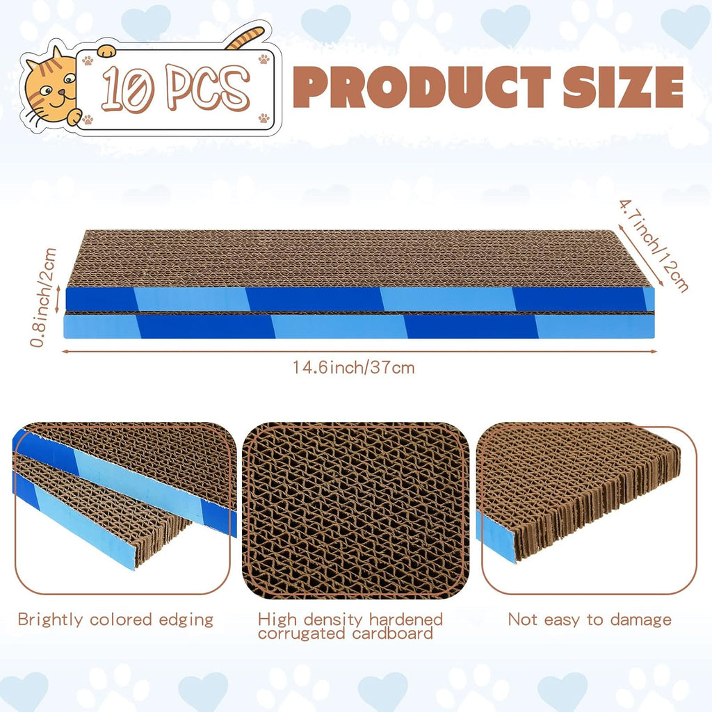 Tatuo 10 Pcs Cat Scratching Pads Large Cat Scratcher Cardboard 14.6 x 4.7 Inch Double Sided Scratch Board, Non-Toxic, Durable, Safe for Pets