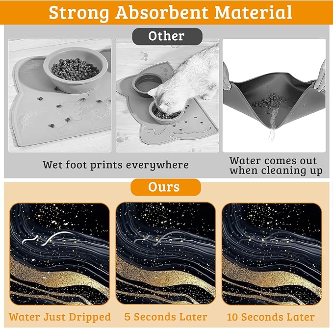 Dog Bowl Mat, Abstract Marbled Pet Feeding Mat - Image 3