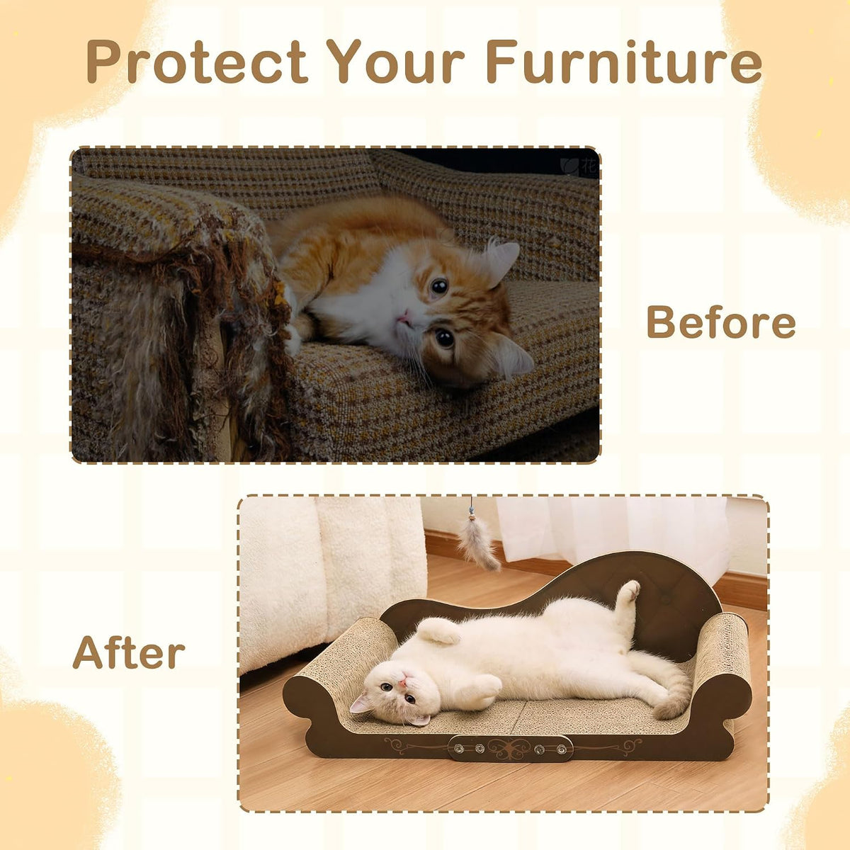Large Cat Scratcher Bed, Cardboard Cat Couch Scratching Board， 26.7 inch