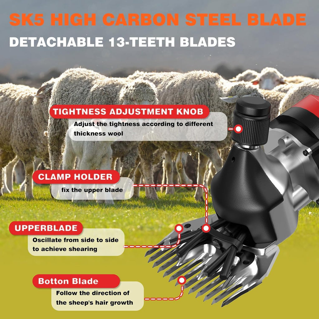 Electric Sheep Shears,600W Upgraded Professional Sheep Clippers,6 Speed Heavy Duty Shearing Clipper,13-Teeth Animal Grooming Clippers for Sheep Alpacas Goats and Thick Coat Animals
