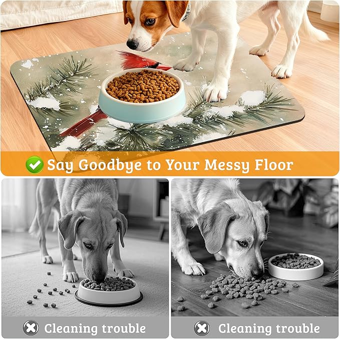 Pet Feeding Mat, Cardinal Bird Absorbent Dog Cat Food Mat Christmas Dog Mat - Image 4