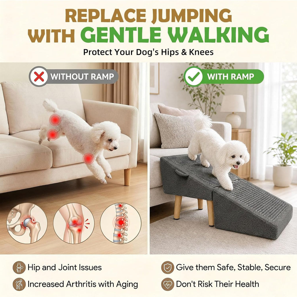 2-1 Foldable Dog Ramp & Ottoman for Couch and Low Bed 16" H