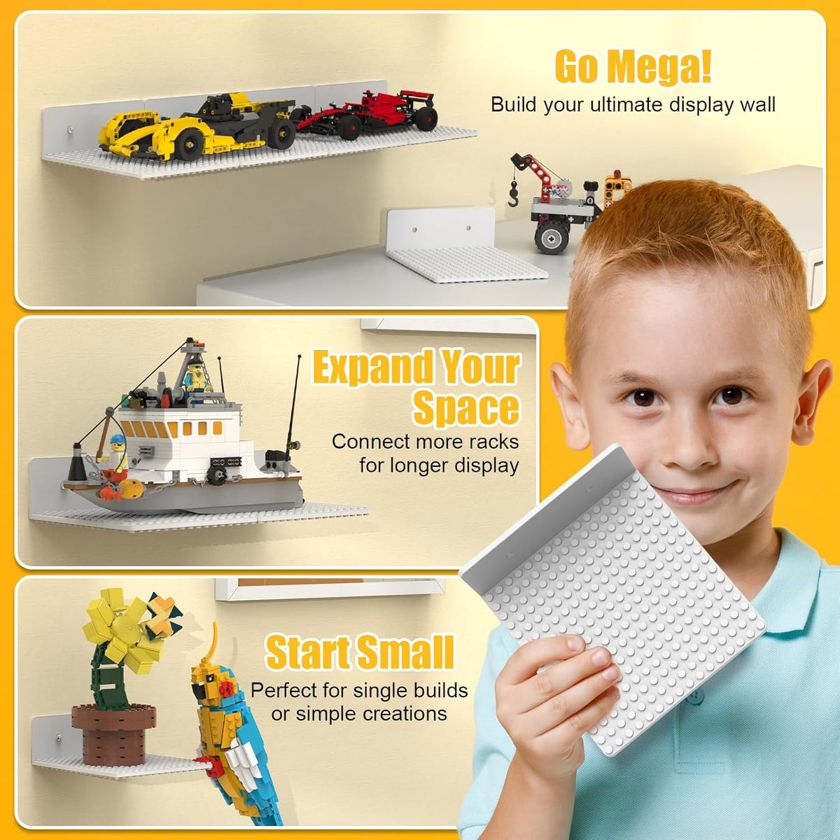 BlissBox 6Pack Floating Shelves for Wall Compatible with Lego Bricks,White