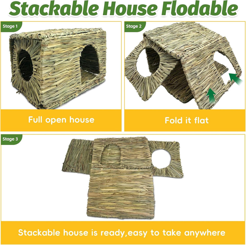 Hamiledyi Large Rabbit Grass House Hand Woven Natural Bunny Hut