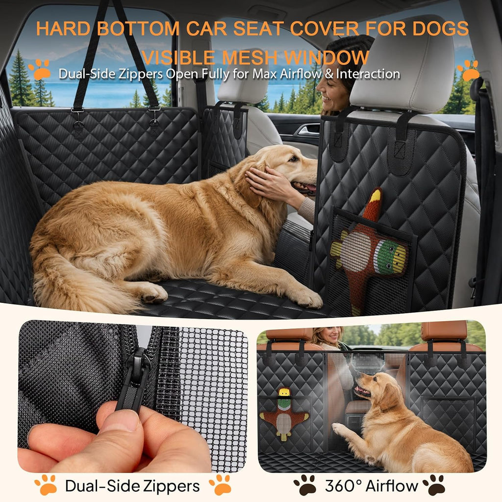 Hard Bottom Dog Car Seat Cover, Back Seat Extender for Dogs Holds 500lbs
