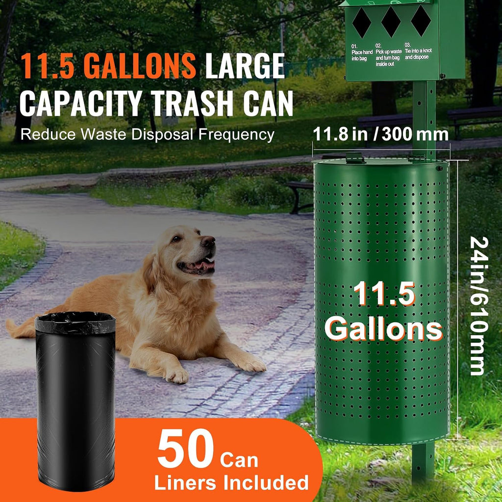 VEVOR Dog Waste Station, Rust-Proof Pet Poop Station with Bags, Can Liners