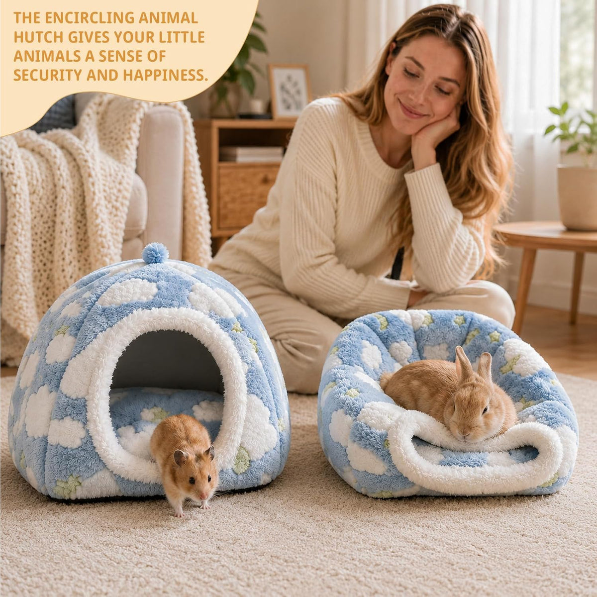 Rabbit Hideout Guinea Pig Hideout Bed Bunny Bed for Rabbit Guinea Pig Hiding Hut Small Animals Washable Winter Sleeping House for Small Pet