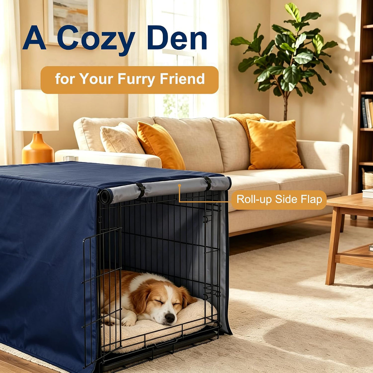 Dog Crate Cover Heavy Duty Polyester, Universal Pet Kennel Cover, Windproof Sunshade Privacy Cover Fits 42" Wire Dog Cage, Navy Blue