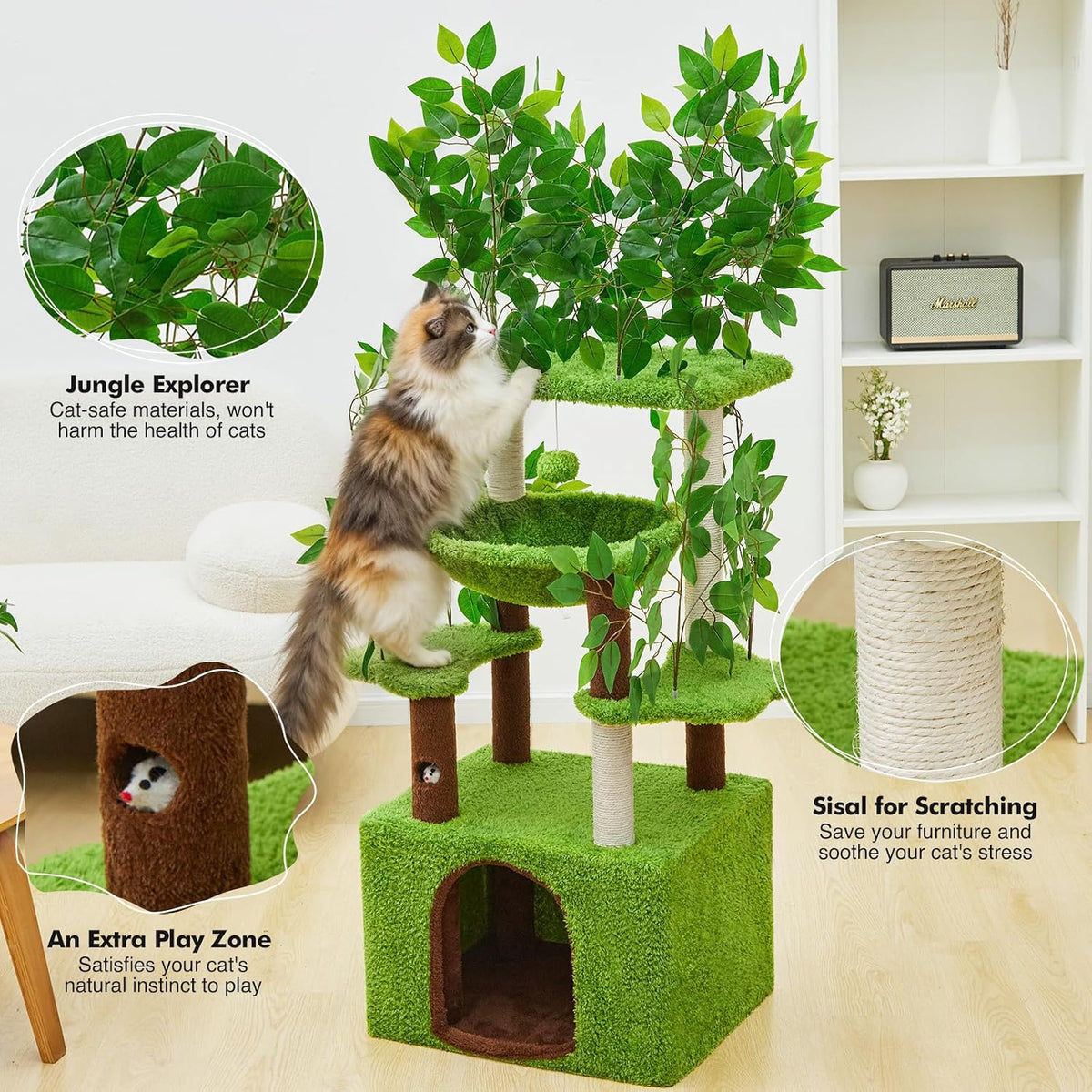 Woochpet 60"Large Cat Tree with Scratching Post,Tall Cat Tower with Hammock