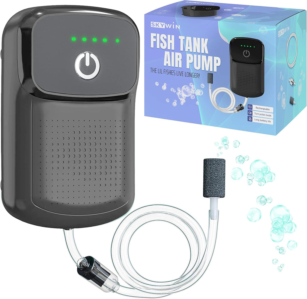 Skywin Portable Aerator for Fish,USB Rechargeable Live Bait Aerator 18–32H Battery, Keeps Bait Alive Anywhere, Quiet Aquarium Water Pump for Buckets, Coolers, Aquariums, Salt & Freshwater